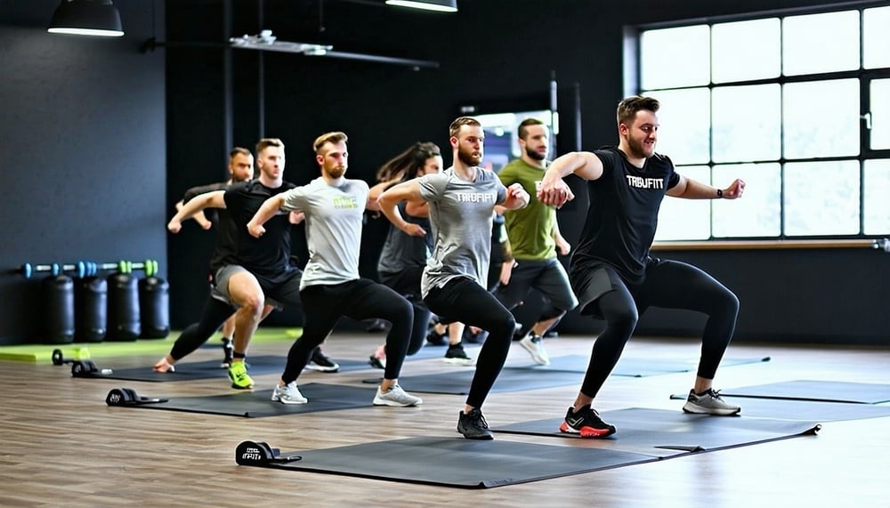 Personas entrenando juntas en una clase grupal de TRIBUFIT Personas entrenando juntas en una clase grupal de TRIBUFIT